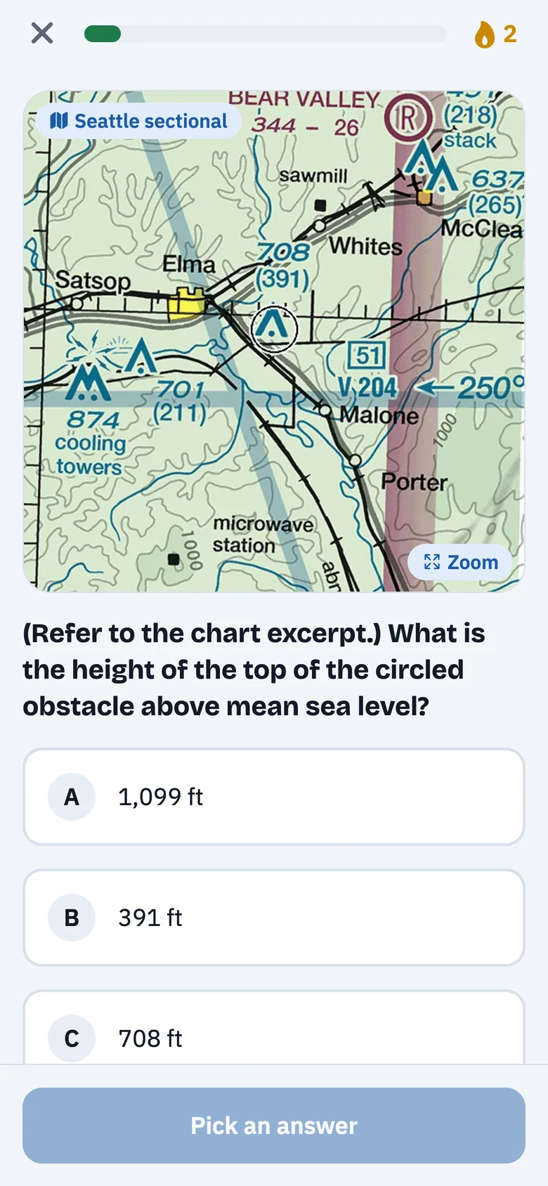 Hovertest chart question: height of a circled obstacle on a Seattle sectional excerpt